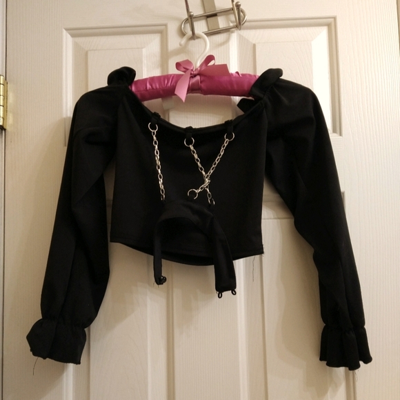 Black punk alternative off shoulder long sleeve top - Picture 1 of 1